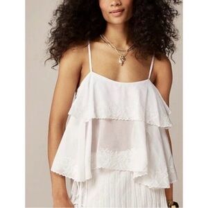 J Crew Embroidered Tank Top NWT White Cotton Voile Spaghetti Straps Ethereal L